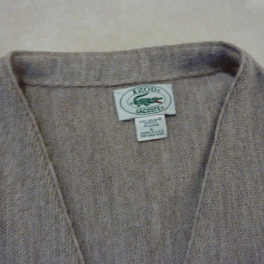 Vintage Izod Lacoste Sweater Mens Large L USA Made Button Front GREY - Picture 2 of 6